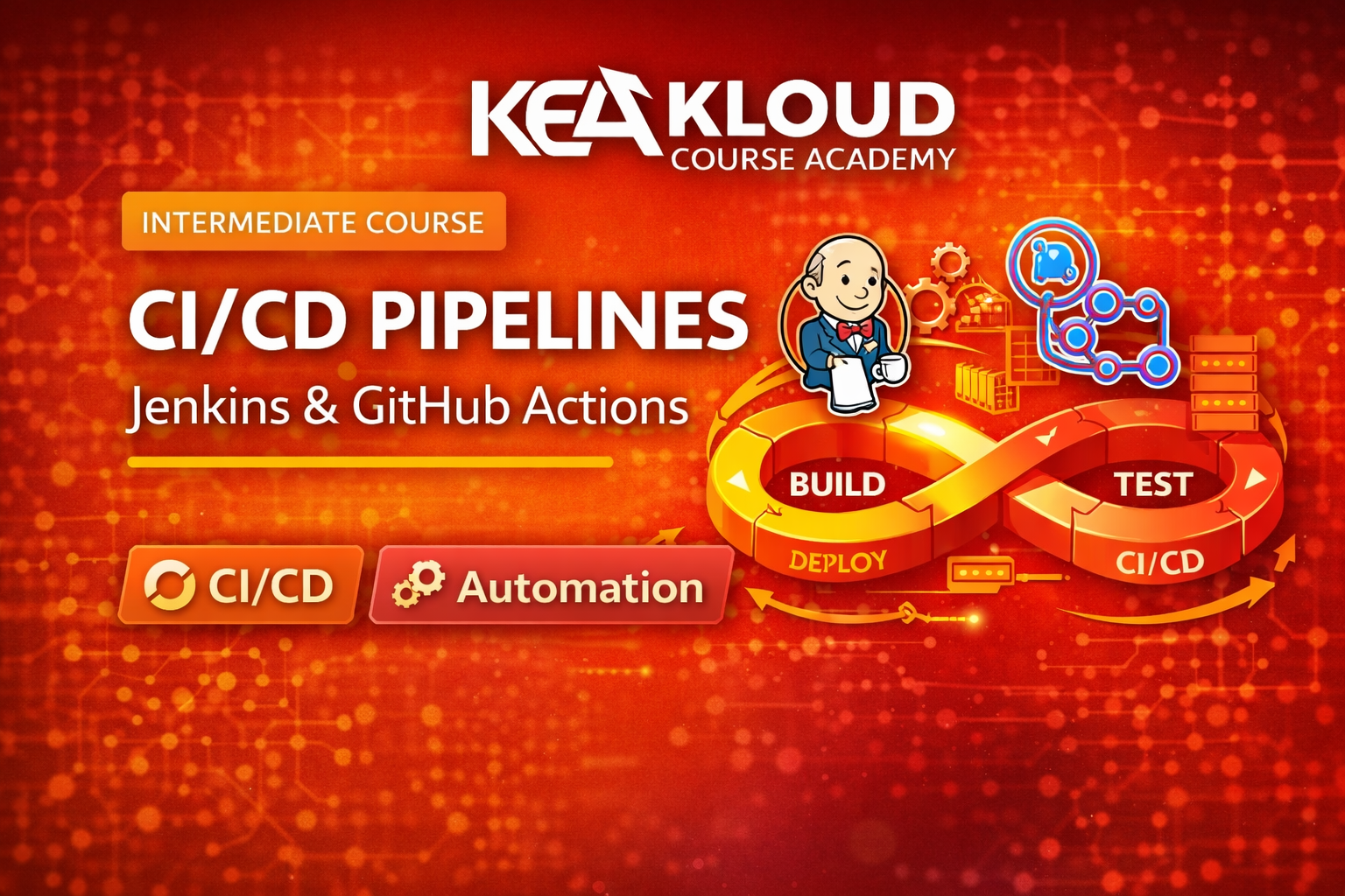 CI/CD pipelines course using Jenkins and GitHub Actions for DevOps automation.