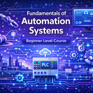 Fundamentals of Automation Systems course thumbnail showing industrial robotic arm, PLC controller, and automation workflow systems.