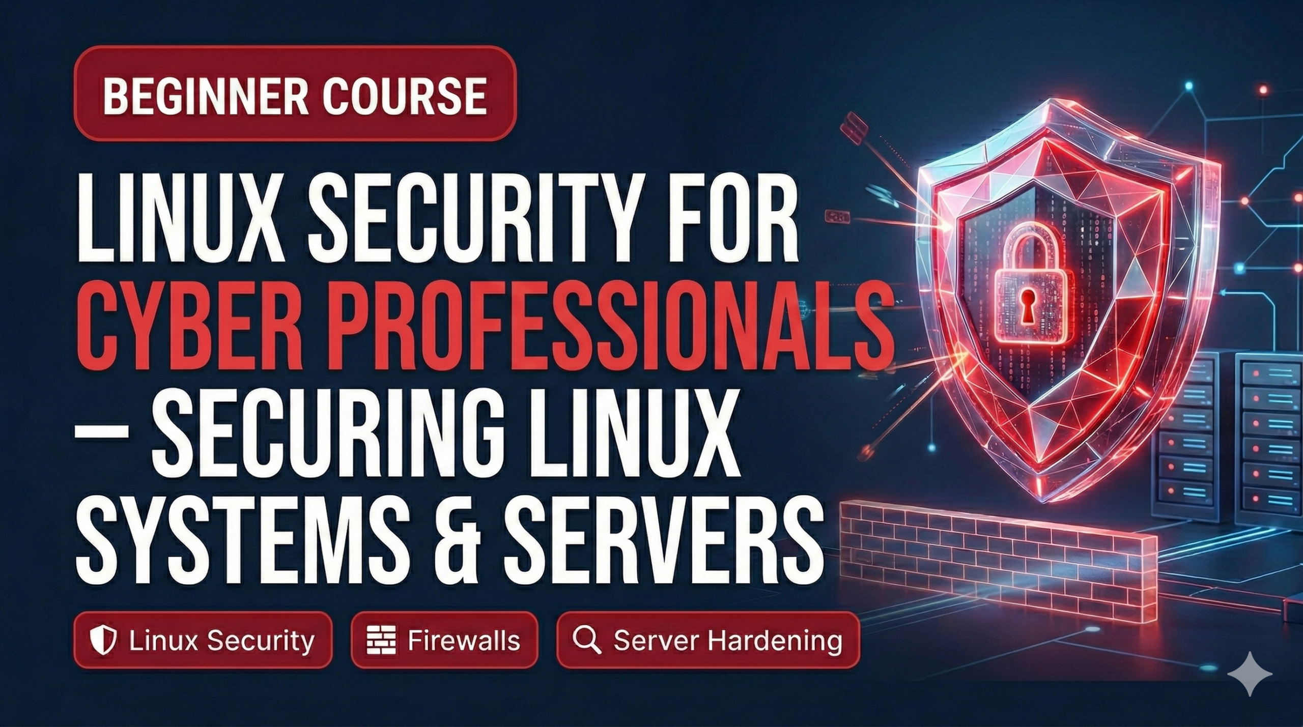 Linux Security for Cyber Professionals course thumbnail showing Linux server protection, system hardening, and cyber security operations.