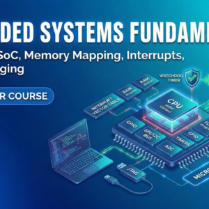 Microcontrollers and development boards IoT course thumbnail showing Arduino, ESP32, Raspberry Pi and embedded system circuits.