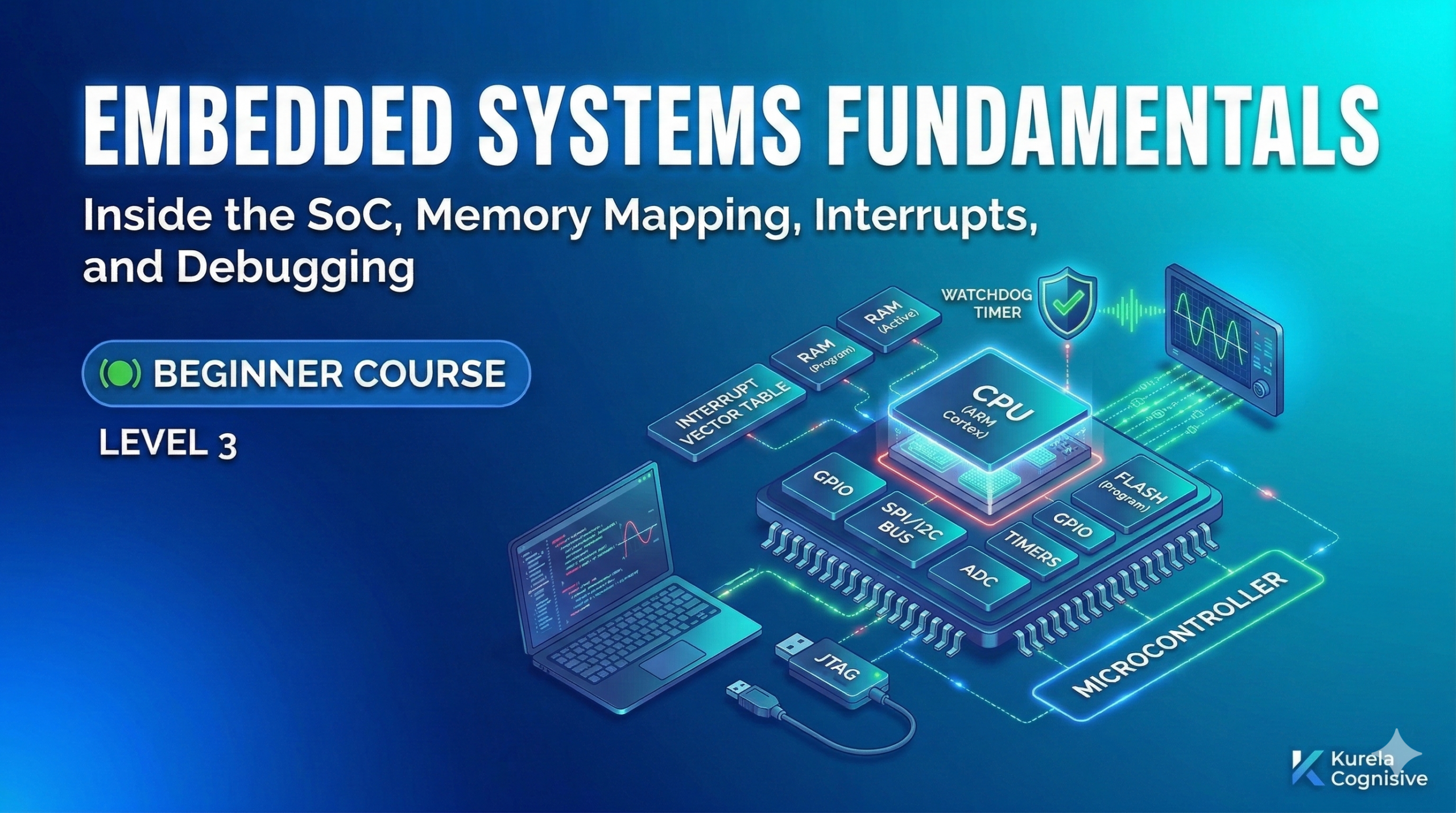 Microcontrollers and development boards IoT course thumbnail showing Arduino, ESP32, Raspberry Pi and embedded system circuits.