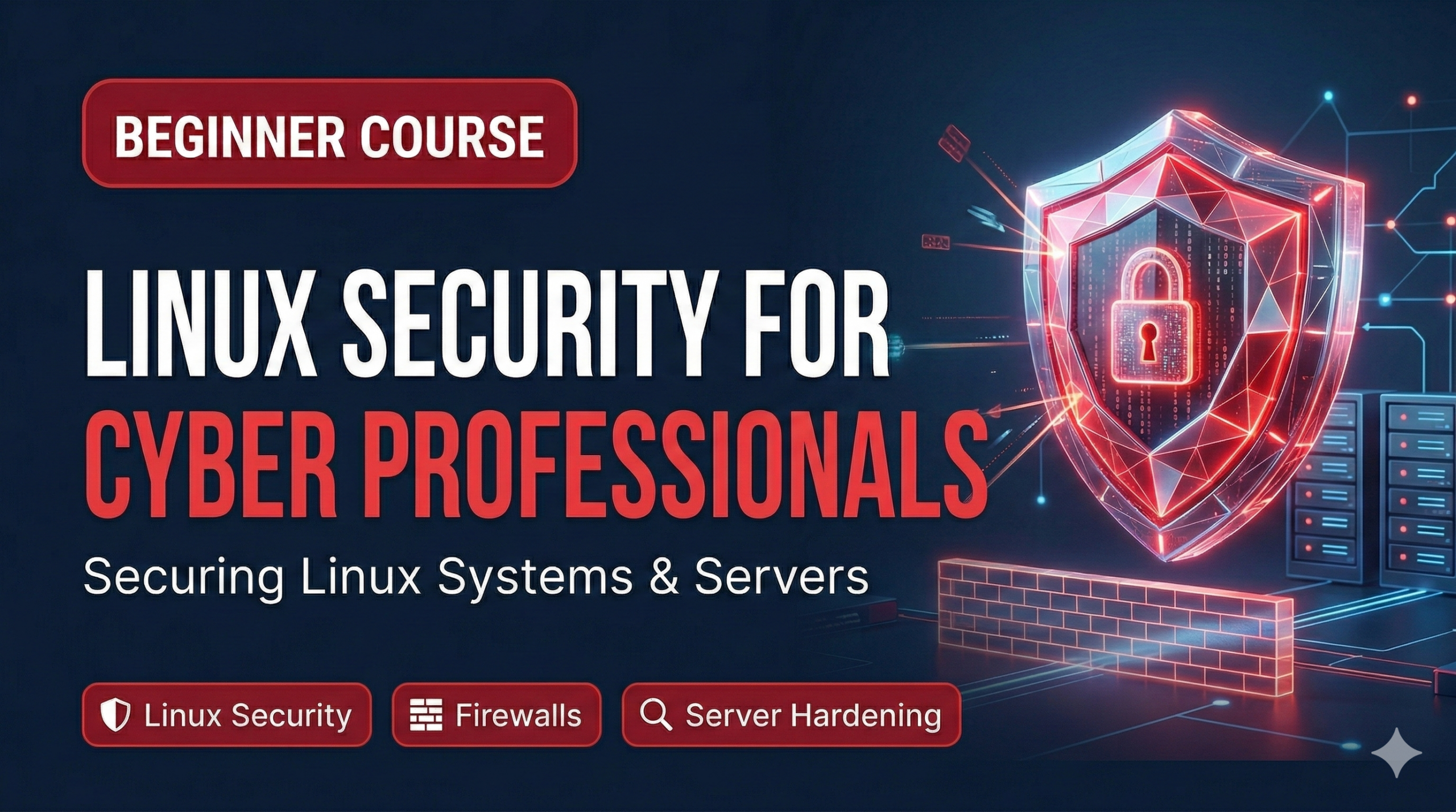 Network Security Fundamentals course thumbnail showing firewall protection, network defense, and cyber security monitoring.