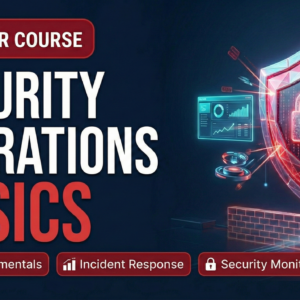 Security Operations Basics course thumbnail showing SOC monitoring, cyber security alerts, and threat detection systems.