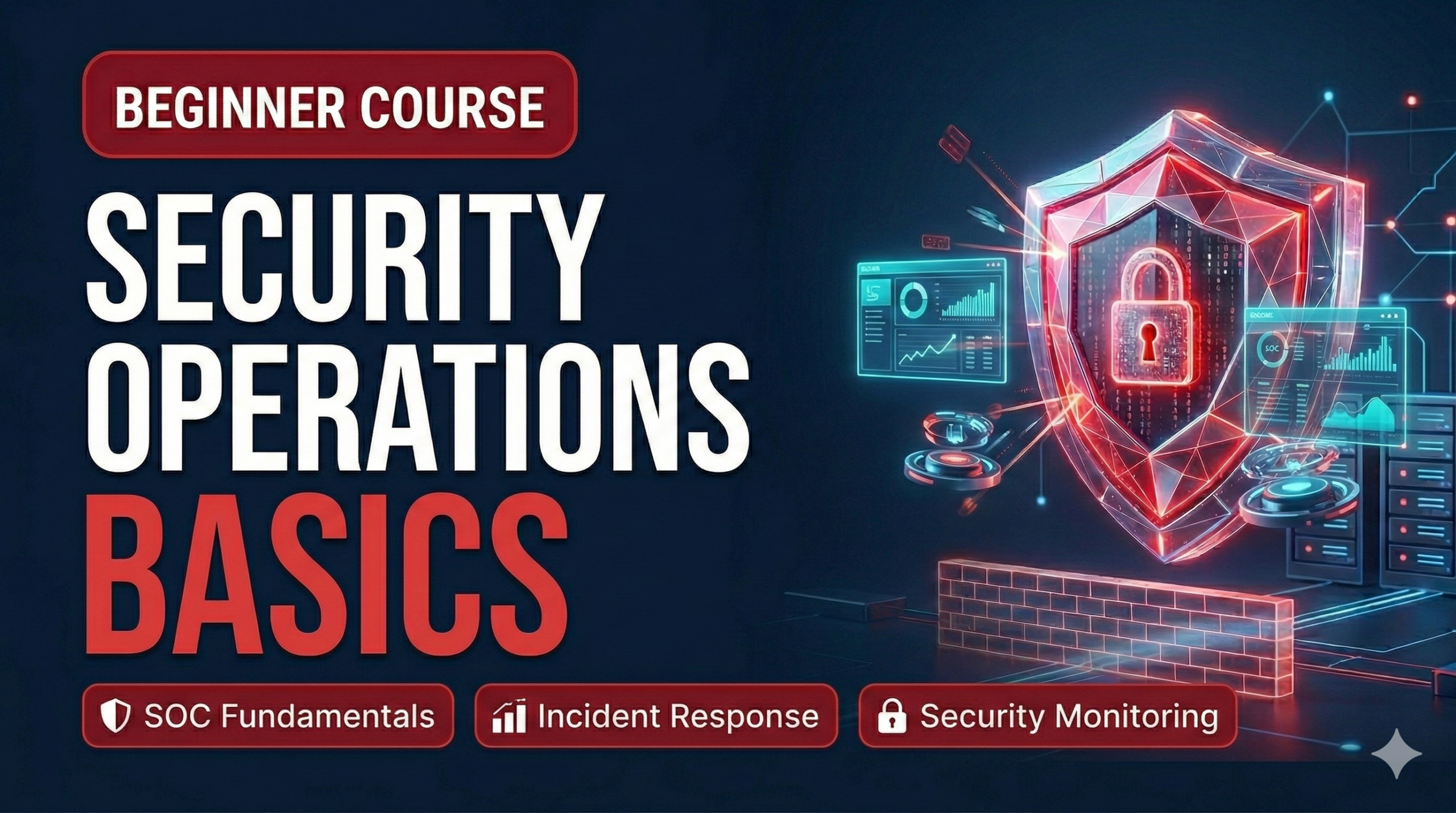 Security Operations Basics course thumbnail showing SOC monitoring, cyber security alerts, and threat detection systems.